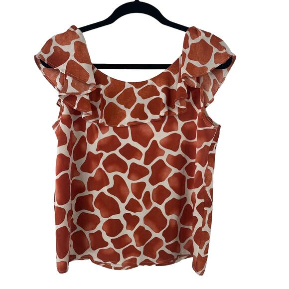 NWT Ann Taylor Orange Giraffe Print Ruffle Neck Shell Blouse Womens XS - Picture 8 of 8